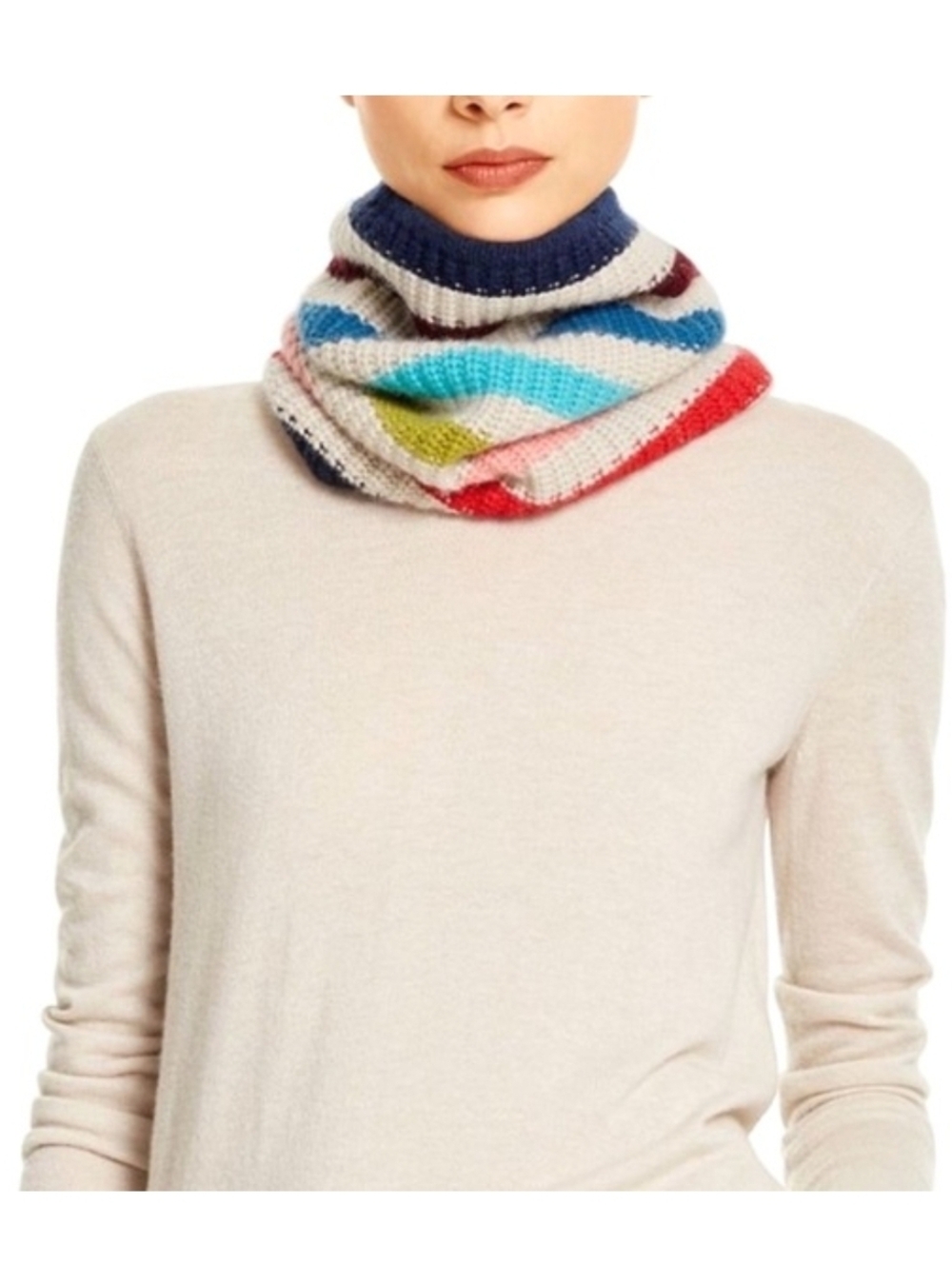 Tory Burch 100% Cashmere Striped Neck Warmer Gaiter